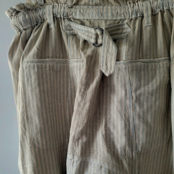 Free People Runyon Drop Crotch Baggy Oversized Paper Bag Waist Blue Cream Combo - Picture 6 of 7